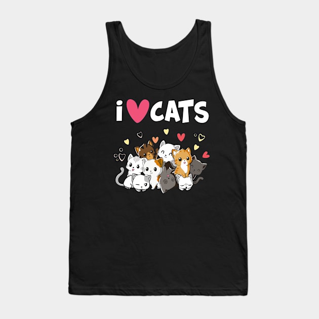 I Love Cats Kittens Cat Lover Tank Top by folidelarts